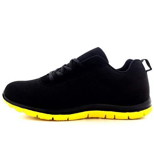 Mujer Get Fit Malla Go Corriendo Zapatillas Atlético Caminar Gimnasio Zapatos Sport Correr - Negro/Amarillo - UK6/EU39 - BS0114