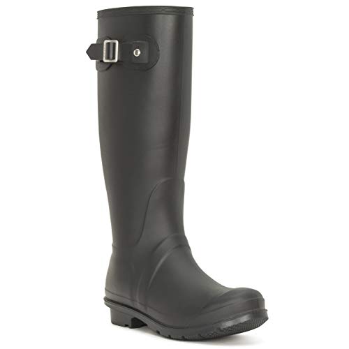 Mujer Tall Estiércol Hebilla Perro Caminando Nieve Lluvia Impermeable Botas De Goma Botas - Negro - UK4/EU37 - BL0290