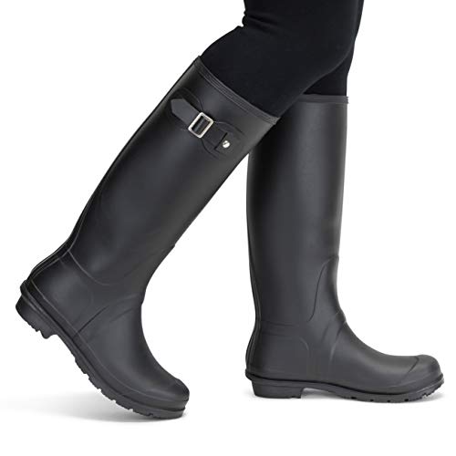 Mujer Tall Estiércol Hebilla Perro Caminando Nieve Lluvia Impermeable Botas De Goma Botas - Negro - UK4/EU37 - BL0290