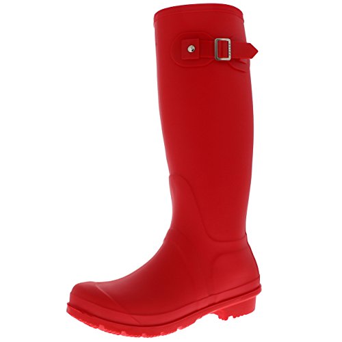 Mujer Tall Estiércol Hebilla Perro Caminando Nieve Lluvia Impermeable Botas De Goma Botas - Rojo - UK5/EU38 - BL0293