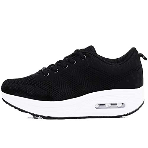 Mujer Zapatillas de Deporte Malla Air Cuña Cómodos Sneakers Mujer Casual Running Senderismo Ligero Mesh Zapatillas Gris Negro 35-41