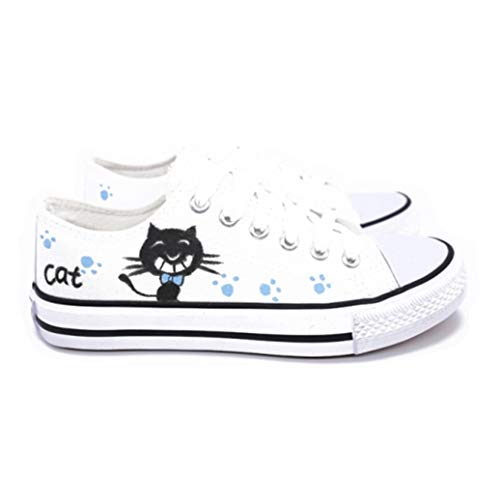 Mujeres Zapatillas de Deporte vulcanizadas de Talla Grande Moda de Verano pintadas a Mano Casual Estudiantes Blancos Zapatos Casuales Zapatos de Lona de Dibujos Animados Femeninos