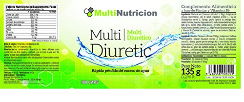 Multi Diuretic con vitamina B6 - Quemagrasas - Diurético - Antioxindante - Salud del sistema urinario |100% natural y vegetal| (180)