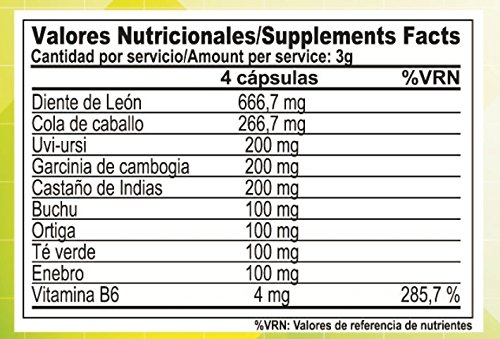 Multi Diuretic con vitamina B6 - Quemagrasas - Diurético - Antioxindante - Salud del sistema urinario |100% natural y vegetal| (180)