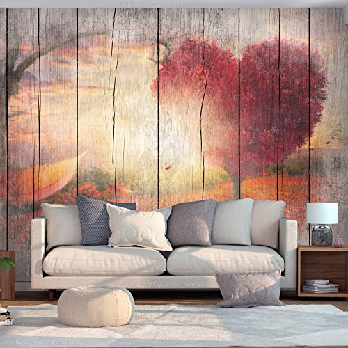 murando Fotomurales Madera Optico 400x280 cm XXL Papel pintado tejido no tejido Decoración de Pared decorativos Murales moderna de Diseno Fotográfico Paisaje Arbol Corazon f-C-0175-a-a