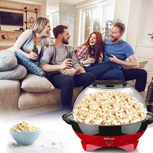 MVPower Popcorn Maker, 800W Popcorn Maker, Superficie de Calentamiento Extraíble Recubrimiento Antiadherente, Tapa Grande, con 2 Tazas de Medición (100 ml, 30 ml), sin BPA, 5 Litros