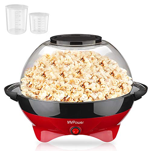 MVPower Popcorn Maker, 800W Popcorn Maker, Superficie de Calentamiento Extraíble Recubrimiento Antiadherente, Tapa Grande, con 2 Tazas de Medición (100 ml, 30 ml), sin BPA, 5 Litros