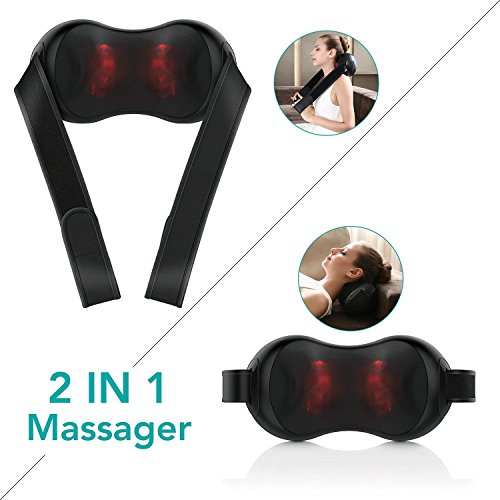 Naipo Almohada de Masaje Shiatsu Cojín Masajeador de Cuello Portátil con Calor Infrarrojosm, Correas Velcro, Velocidad Regulable y 2 Modos en Casa, Oficina y Coche