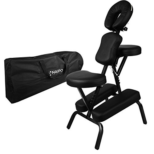 Naipo Silla de Masaje Plegable Ligera y Portátil para Fisioterapia, Tatuaje y Rehabilitación con Reposabrazos Ajustable, Soporte Pectoral, Reposacabezas y Funda de Transporte Oxford Negro (9.3 kg)