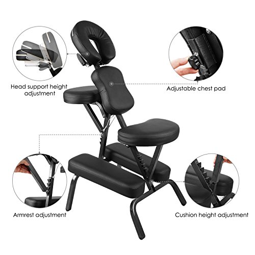 Naipo Silla de Masaje Plegable Ligera y Portátil para Fisioterapia, Tatuaje y Rehabilitación con Reposabrazos Ajustable, Soporte Pectoral, Reposacabezas y Funda de Transporte Oxford Negro (9.3 kg)