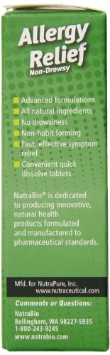 Natra-Bio - Alivio para alergia 60 tabletas, no produce somnolencia