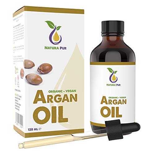 NATURA PUR Aceite de Argán Orgánico 120 ml - 100% Bio, Prensado en Frío, Vegano - de Marruecos - Sérum Antiedad, Antiarrugas para Cara, Cuerpo, Cabello, Pelo, Piel, Manos, Uñas