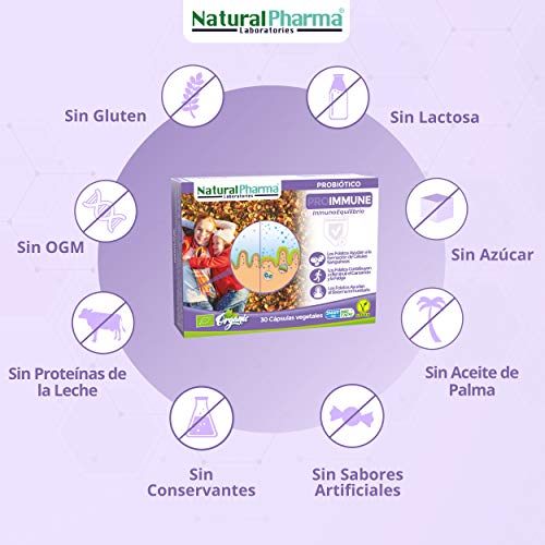 NaturalPharma Probiótico ProImmune. Apoyo para el Sistema Inmunitario. Con Folato. Cápsulas Smart BioCaps®. Certificación Ecológica (Sin Gluten, Sin Lactosa, Vegano).