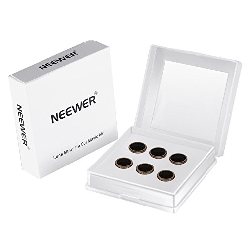 Neewer 6 Pieza Pro Kit Filtro de Densidad Neutra para dji Mavic Air Drone Quadcopter,ND4,ND8,ND16,ND4/PL,ND8/PL,ND16/PL,Aleación de Aluminio con Recubierto Múlti Vidrio Optico(Oro)