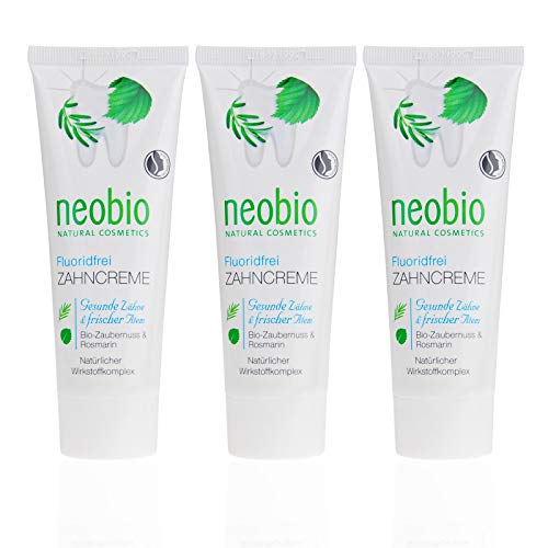 NEOBIO - Pasta dentífrica sin fluoruro (3 x 75 ml), romero y sabor mágico, pasta de dientes ecológica, vegano, sin fluoruro, cosmética natural