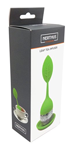 NERTHUS FIH 262 - Filtro de té forma de hoja de Silicona Libre de BPA y Acero Inoxidable, infusiones, colador de té