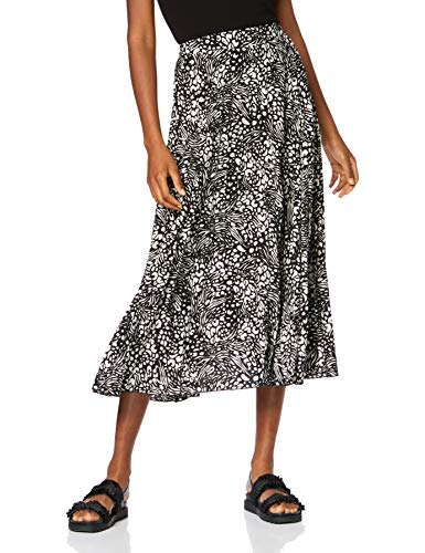 New Look Mix Animal Pleat Falda, Negro (Black Pattern 9), 38 (Talla del Fabricante: 10) para Mujer