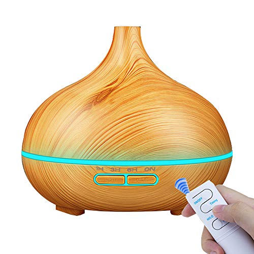 NEWKBO Humidificador Ultrasónico de 500 ml para Aromaterapia, Difusor de Aceites Esenciales, Vapor frío LED de 7 Colores, 4 Ajustes de Tiempo, Oficina, Niños, Dormitorio, Color Amarillo