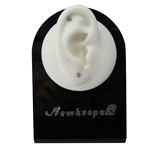 NewkeepsR 16G 6mm (1/4'') Acero 316L con Rosca Interna de Acero Flor Circón cúbico Labret Helix Tragus cartílago Lóbulo Pendientes Stud