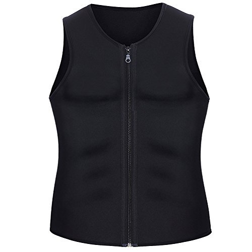 NHEIMA Faja Reductora Hombre Adelgazante, Camiseta Termica Chaleco Hombre Trabajo de Neopreno con Cierre para Sudoración, Quema Grasa, Gym, Faja Deportiva Lumbar (L, Negro-Negro-02)