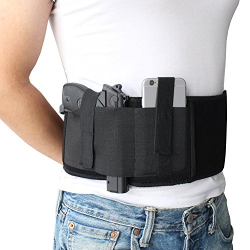 NIANPU Funda de Pistola de Banda de Vientre elástico Negro, con Bolsillo de Revista y 2 Correas elásticas para Gun | para Hombres y Mujeres