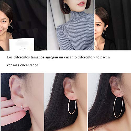 Nikgic - Pendientes de aleación con forma de aro circular, 12 pares, para mujeres, niñas, plata dorada plata