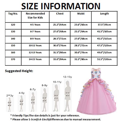 Niñas Disfraz de Halloween Princesa Vestido de Unicornio para Chicas Cumpleaños de Boda Carnaval de Fiesta de Cosplay Navidad Comunión Flor Vestidos de Baile con Diadema Rosa 4-5