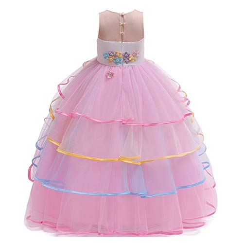 Niñas Disfraz de Halloween Princesa Vestido de Unicornio para Chicas Cumpleaños de Boda Carnaval de Fiesta de Cosplay Navidad Comunión Flor Vestidos de Baile con Diadema Rosa 4-5