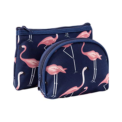 NONE 3Pcs Bolsa de Maquillaje Cosmético Flamingo Impreso Portátil Impermeable Bolsa de Maquillaje Transparente Bolsa de Almacenamiento Bolsa de Viaje Bolsa de Aseo- (Azul Oscuro)