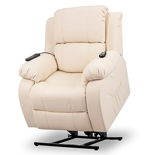 Novohogar Sillón de Masaje Levantapersonas Coliseum con Función Calor, 8 Motores de Vibración, Respaldo Reclinable 160º (Crema)