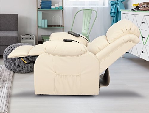 Novohogar Sillón de Masaje Levantapersonas Coliseum con Función Calor, 8 Motores de Vibración, Respaldo Reclinable 160º (Crema)