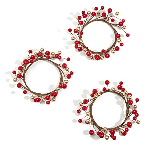 Nrpfell Anillos de Vela de 3 Piezas para Pilares, Rojo y Dorado, Peque？As Coronas de Navidad, Centro de Mesa de Boda RúStica o DecoracióN de Mesa