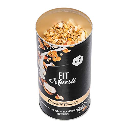 nu3 Fit Protein Muesli - Avena con proteína sabor Coconut Crunch - 450 g de muesli proteico con coco, almendras, guaraná y matcha - 36% de proteínas y solo 4% de azúcar – Ideal en dietas sin gluten