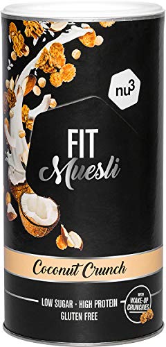 nu3 Fit Protein Muesli - Avena con proteína sabor Coconut Crunch - 450 g de muesli proteico con coco, almendras, guaraná y matcha - 36% de proteínas y solo 4% de azúcar – Ideal en dietas sin gluten