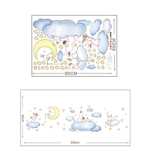 Nubes blancas de dibujos animados Conejo Pegatinas de pared para habitaciones de niños Dormitorio bebé Wereldkaart Decoración para el hogar Luna y las estrellas Vinilos decorativos