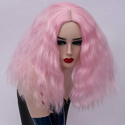 Nunubee Madame Fashion Peluca Pelo rizado medio Rosa agua