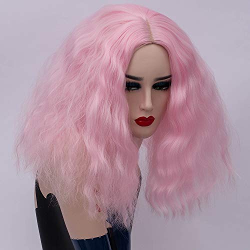 Nunubee Madame Fashion Peluca Pelo rizado medio Rosa agua