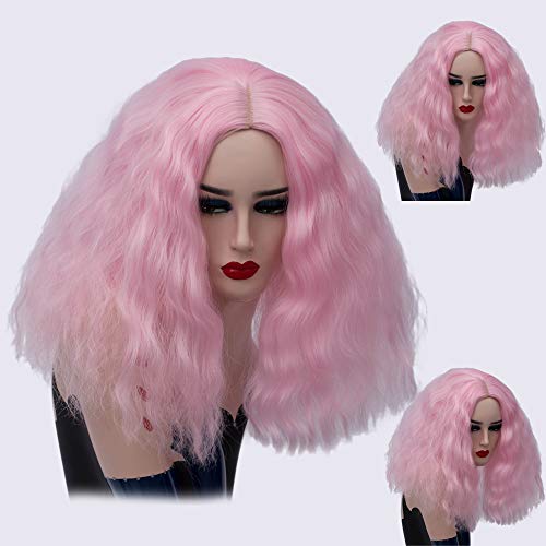 Nunubee Madame Fashion Peluca Pelo rizado medio Rosa agua