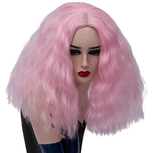 Nunubee Madame Fashion Peluca Pelo rizado medio Rosa agua