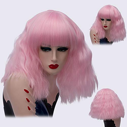 Nunubee Madame Wig Fashion Brazalete plano Pelo rizado Rizado Rosa agua