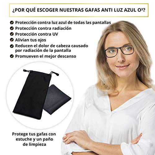 O³ Gafas Luz Azul Hombre & Mujer - Gafas Ordenador & Todos Tipos De Pantallas – Protege Tus Ojos – Evita Migrañas Causadas Por Radiación De Pantallas (Negro & Gris)