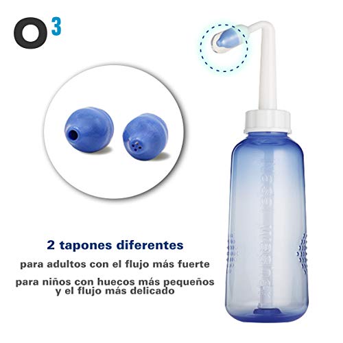 O³ Lavado Nasal 500 ml Con 2 Boquillas Para Bebes Y Adultos Para Irrigación Nasal - Limpiador Nasal | Alivia Alergia - Resfriado - Rinitis | Irrigador Nasal Tratamiento Que Mejora Ronquidos Y El Sueño