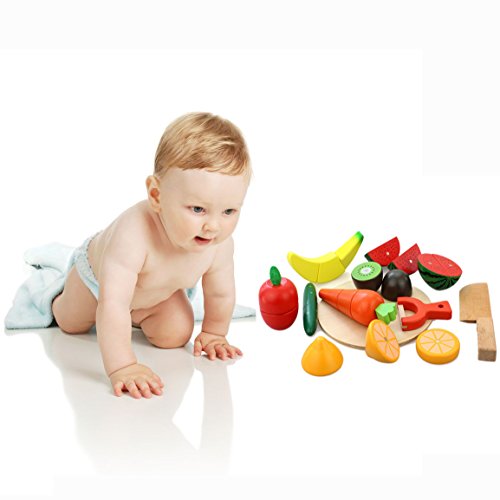 OFKPO Juguetes Frutas y Verduras - Juguetes Frutas para Cortar Madera, Juego de Alimentos para niños