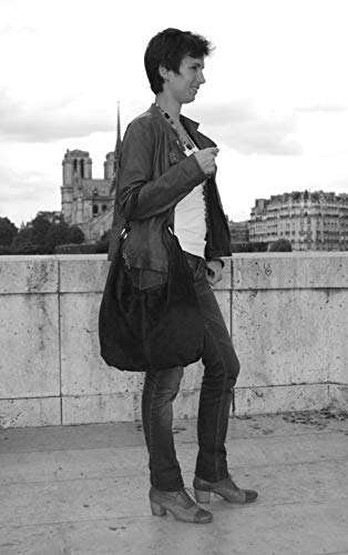 OH MY BAG, Bolso bandolera-Modelo LOVE-en Genuina Piel de Becerro Nubuck-Llevado al hombro y en la mano-Made in Italy-Para Mujer-El Must Have de este Otoño Invierno Oscuro, Gris foncé, Taille Unique