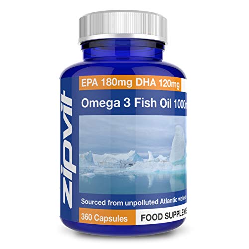 Omega 3 Aceite de Pescado 1000 mg, 360 Cápsulas. Fuente de Ácidos Grasos Omega 3 EPA y DHA. Suministro Para 12 Meses. Favorece la Salud del Corazón, la Función Cerebral y la Salud Ocular.