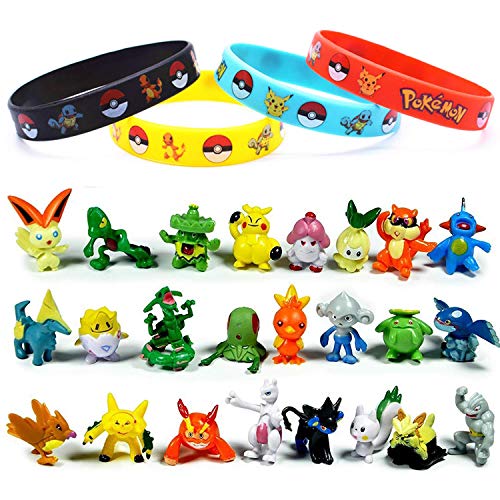 OMZGXGOD - 48 Piezas Pikachu Monstruo Mini Figuras + 16 Pulseras de Silicona