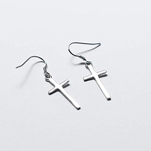 Onefeart Plata de ley 925 Pendientes de gota Para mujeres niñas Cruzar Forma Religious Significado 11MMx24MM Plata