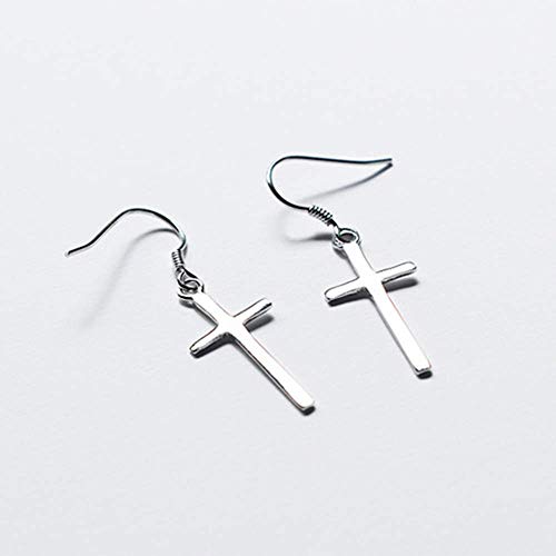 Onefeart Plata de ley 925 Pendientes de gota Para mujeres niñas Cruzar Forma Religious Significado 11MMx24MM Plata