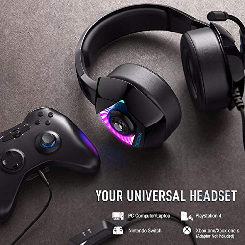 ONIKUMA Auriculares Gaming -Cascos PS4 con Micrófono, Sonido Envolvente Luz Azul Cascos Xbox One Auriculares PC con Cancelación de Ruido