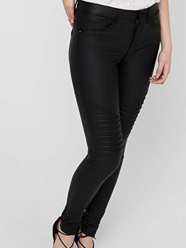 ONLY onlNEW ROYAL REG SK. BIKER COATED NOOS, Pantalones Mujer, Negro (Black), L/L34 (Talla del fabricante: Large)